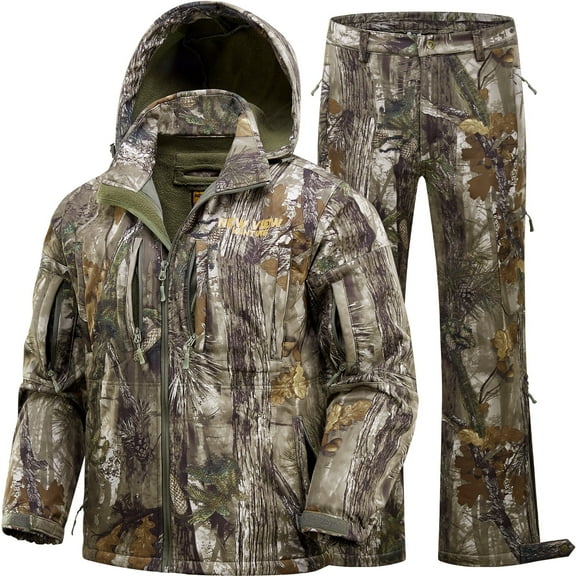 New View Quiet Hunting Clothes for Men, Camo Hunting Jacket and Pants, Water Resistant and Insulated