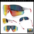thumbnail image 2 of Mens Mirrored Classic Oversized Shield Windbreaker Wrap Plastic Sport Sunglasses White Red - Orange Mirror, 2 of 8