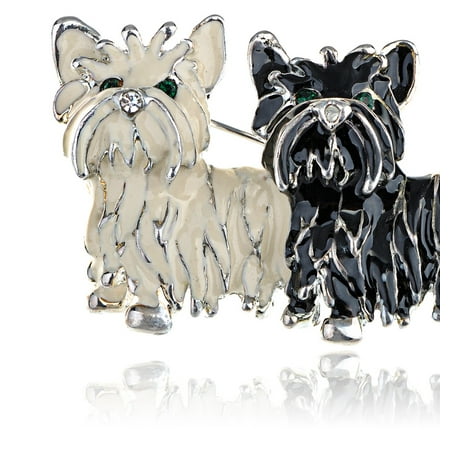 Black White Shih Tzu Puppies Enamel Fashion Costume Jewelry Pin Brooch