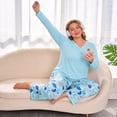 thumbnail image 4 of Plus Size Pajamas, PUTUO Women Pajamas Sets for Women, Soft Lightweight Long Sleeve V Neck Pjs Sets, Stretchy Print Sleepwear Loungewear, Light Blue, 2XL, 4 of 8