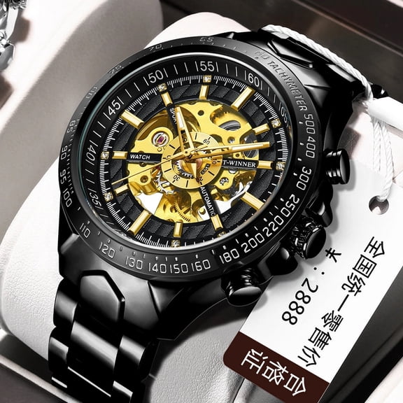 Men's mechanical watch, automatic watch, European and American style, men's fashion casual skeleton automatic mechanical wristwatch