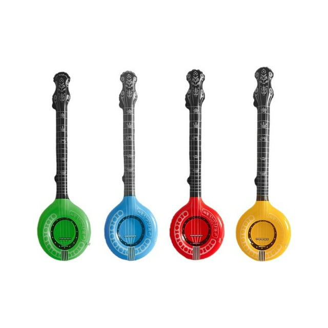 2 piezas de instrumentos inflables para inflar, globos de banjo, accesorios de estrella de rock para decoraciones de fiestas con temática musical, accesorios musicales inflables azules, colores surt