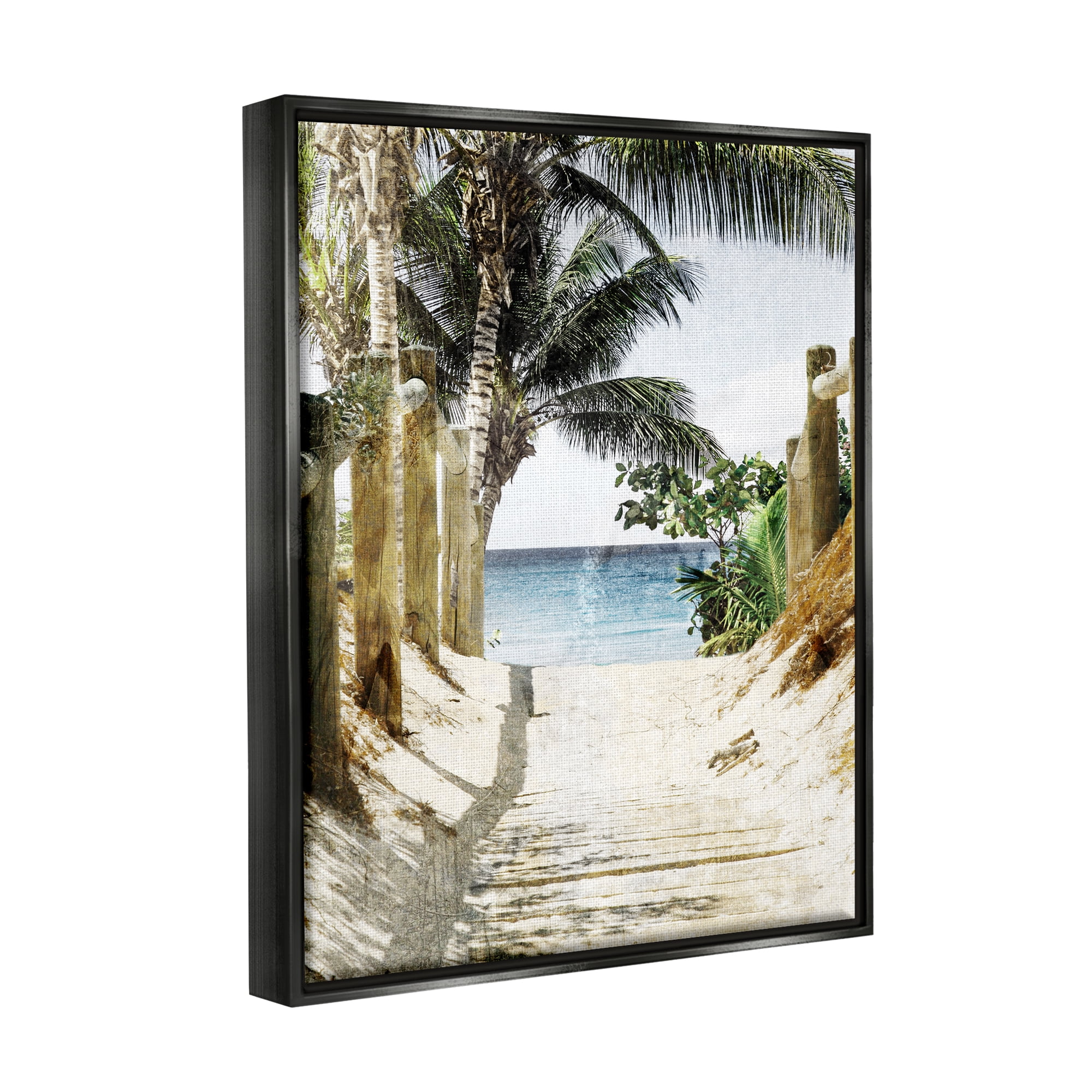 Stupell Industries Tropical Sandy Path Landscape Photography Black Floater Framed Canvas Art Print Wall Art, 17 x 21