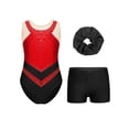 thumbnail image 2 of Aislor Kids Girls Sleeveless Gymnastics Leotards with Athletic Shorts and Hair Band Ballet Dance Outfits Red 6, 2 of 7