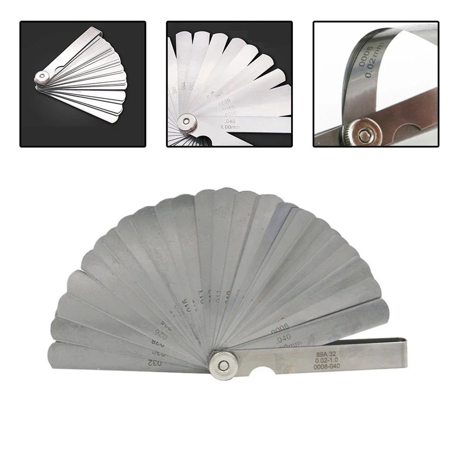 32 Blades Feeler Gauge Stainless Steel Metric 0.02-1.00mm Gap Filler Tune Up Gauge Filler Gauge Valve Clearance Measurement Tool ,Easy Identification