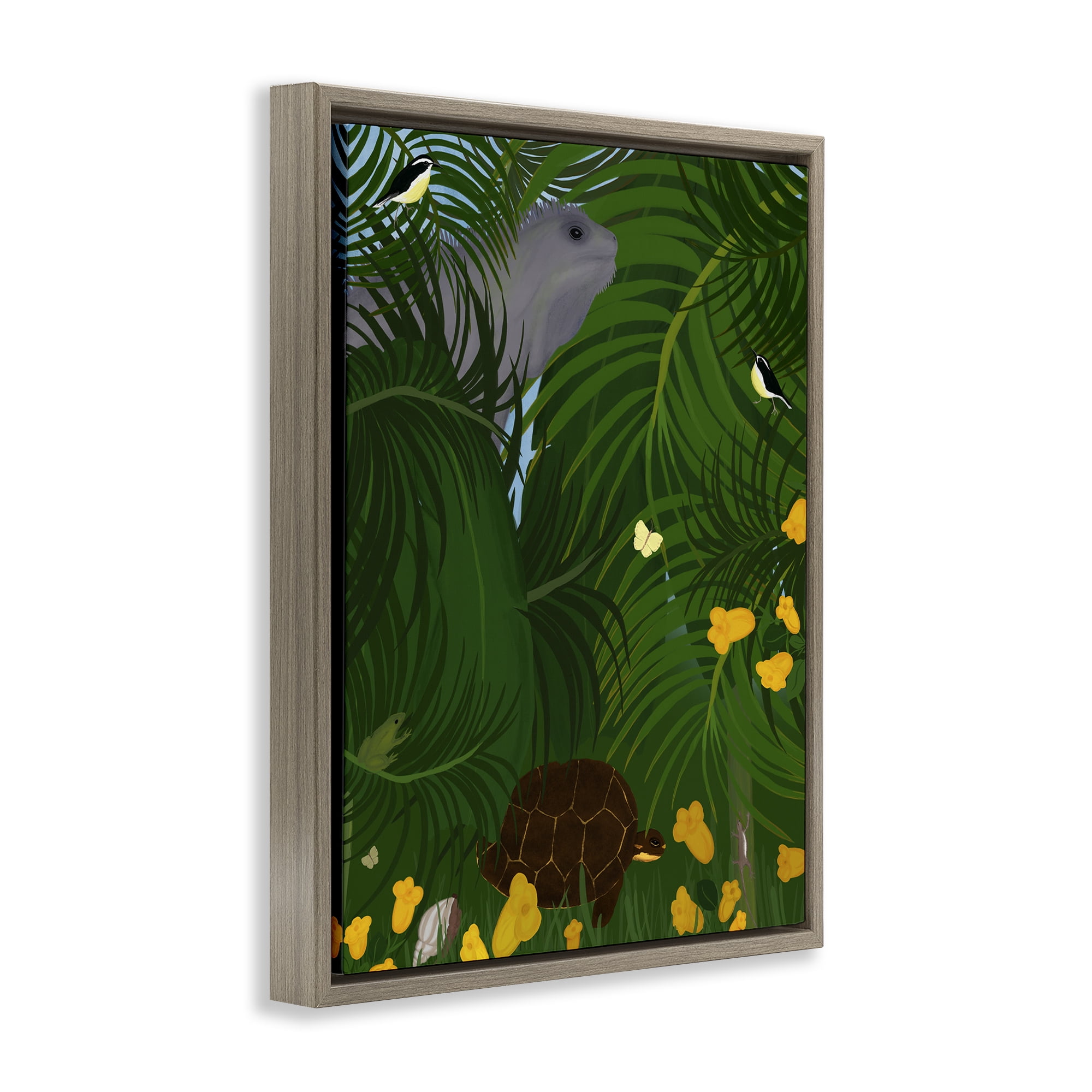 Stupell Industries Island Life Animals Animals Painting Brown Floater Framed Canvas Art Print Wall Art, 17 x 21