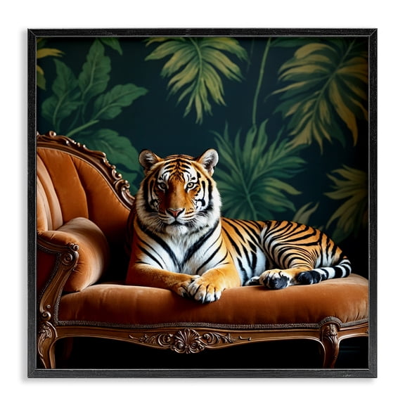 Tiger Lounging on Chaise Black Framed Giclee Art, design by Lettered and Lined