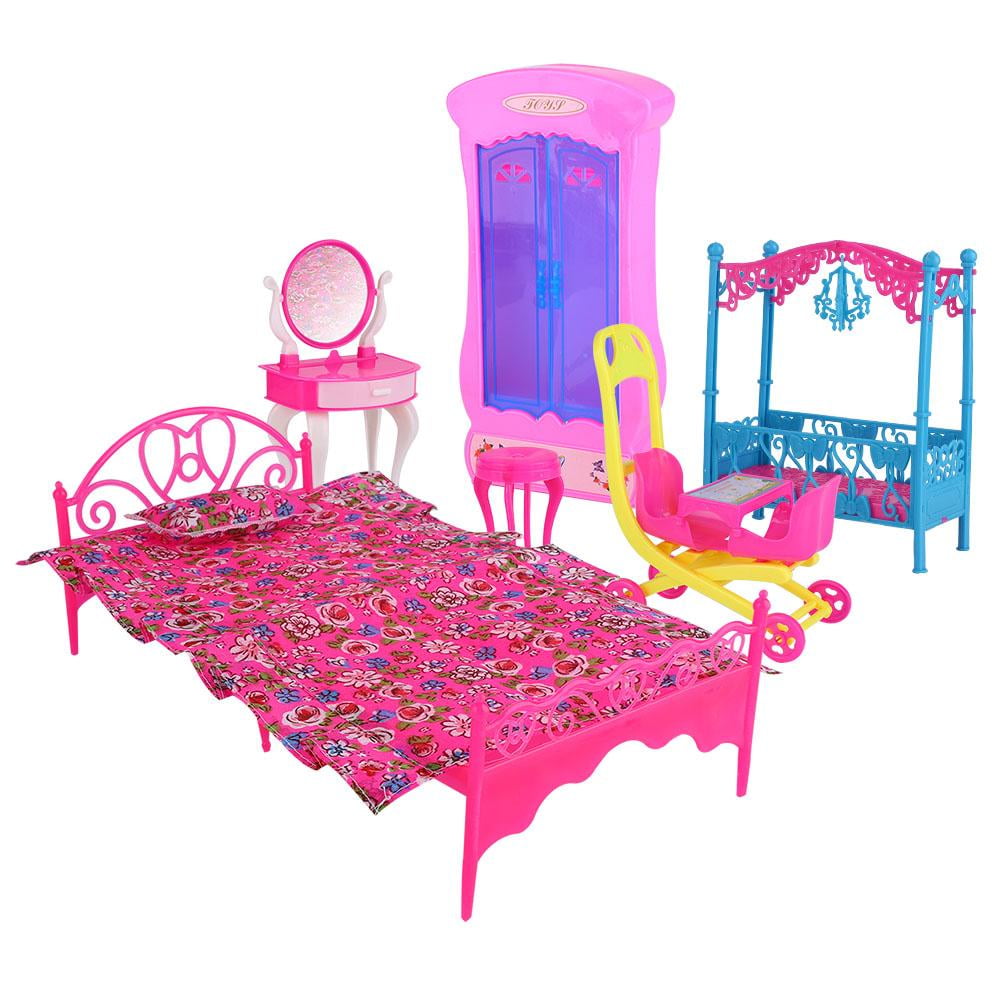 Cergrey Dollhouse Wardrobe, Dollhouse Furniture Set, 2 Types Plastic Dollhouse Furniture Set for