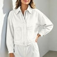 thumbnail image 4 of Women's Denim Shirt Jacket, Collar Button Zipper Long Sleeve Casual Top with Pockets White-A XXL(XXL), 4 of 8