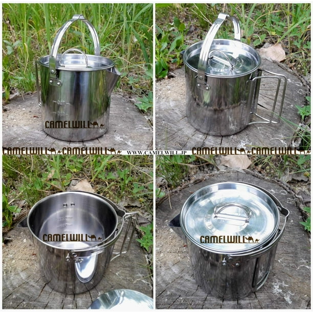 Camelwill Camping Kettle Stainless Steel Outdoor Cooking Kettle 1.2L Lightweight Compact Camping