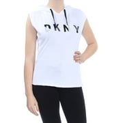 DKNY $49 Womens New 1230 White Logo Cropped Hoodie Sleeveless Sweater M B+B