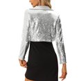 thumbnail image 3 of INSPIRE CHIC Blazer Ouvert pour Femme à Revers Cranté, Manches Longues, Veste Scintillante à Paillettes Argent G, 3 of 5
