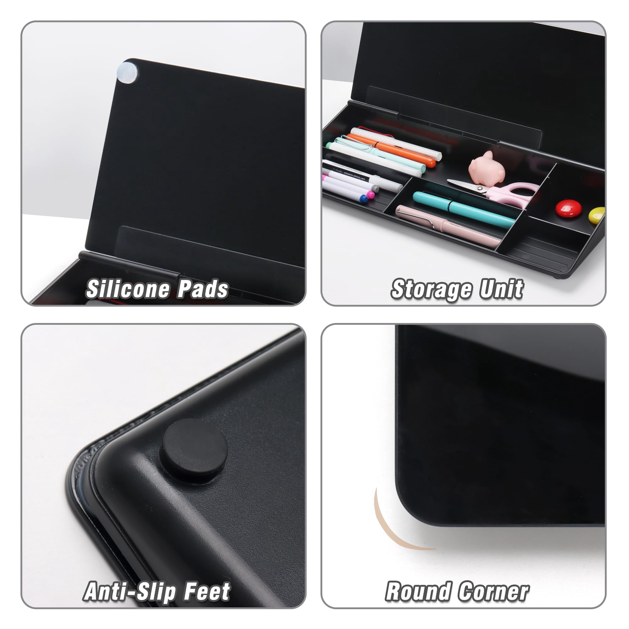Desktop Glass Whiteboard With Organizer  Markers Eraser - Dry Erase Board Computer Pad Stand Drawer And Holder For Home School Office Black