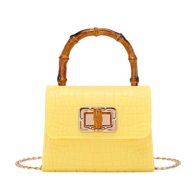 Women's Fashion Crocodile Pattern Small Square Bag - Bamboo Handle Design
