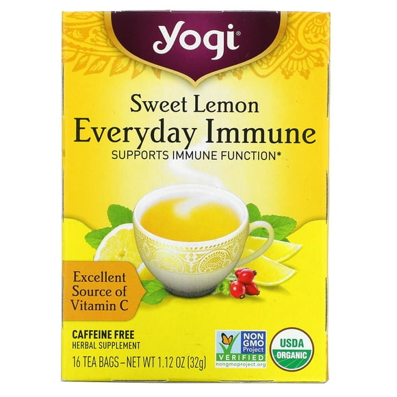Yogi Tea, Citron Sucré Immunité Quotidienne, Sans Caféine, 16 Sachets de Thé, 1.12 oz (32 g) Chacun