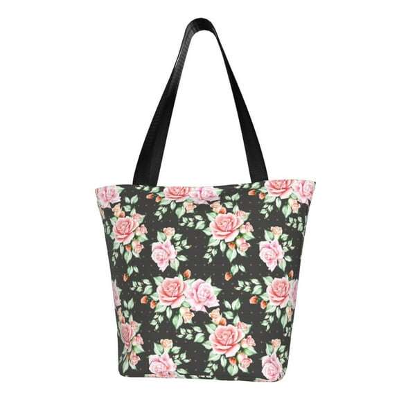 Pofeuu Rose Flowers Print Women Fashion Shoulder Handbags Top Handle Satchel Bags Tote Shoulder Shopping Bag Stylish Canvas Tote Bag