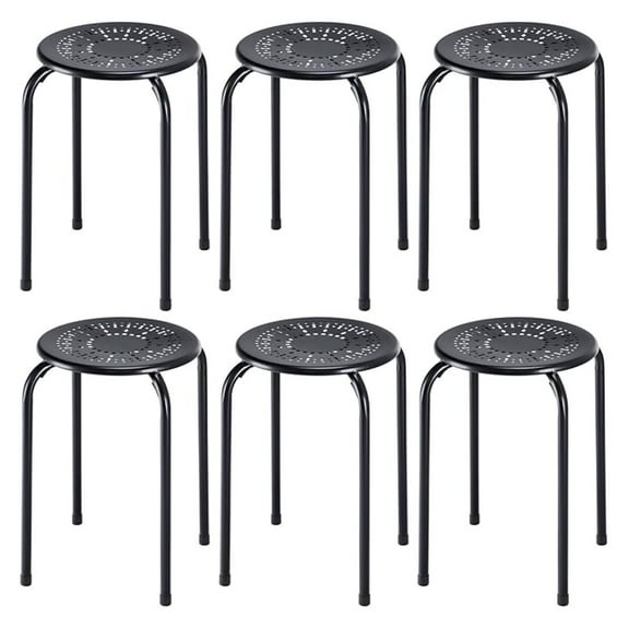 Steel Stool Set of 6, Stackable 17.5" Backless Nesting Stools, Metal Frame, Non-Slip Feet, Black - Home, Office, Classroom Seating