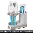 mDesign Bathroom Toothbrush Holder Stand with Cup, Light Gray/Brushed ...
