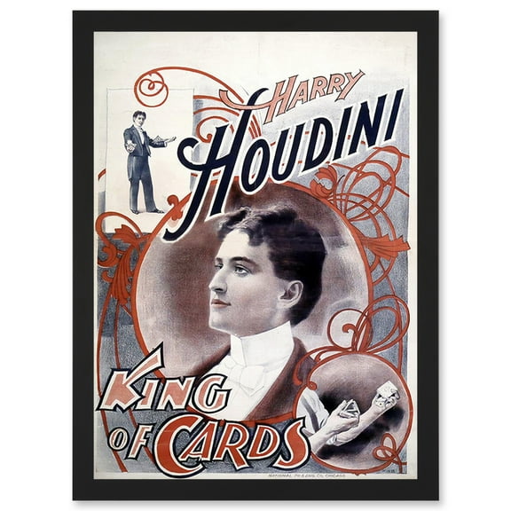 Harry Houdini The Magician King Of Cards Escapologist A4 Artwork Framed Wall Art Print