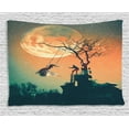 thumbnail image 1 of Fantasy World Decor Tapestry, Spooky Night Zombie Bride and Groom Lady on Swing Sky Full Moon Image, Wall Hanging for Bedroom Living Room Dorm Decor, 80W X 60L Inches, Orange Teal, by Ambesonne, 1 of 2