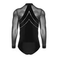 thumbnail image 4 of TiaoBug Men Latin Dance Shirt Leotard Long Sleeve Deep V-neck Velvet Patchwork Mesh Salsa Cha-Cha Bodysuit Black 3XL, 4 of 7