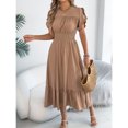 thumbnail image 6 of Women A Line Long Dress Short Ruffle Sleeve Casual Daily Wear Slim Fit Solid Color Round Neck S XL, 6 of 7