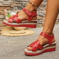 thumbnail image 3 of Rokment Platform Wedge Sandals for Women Boho Beach Vintage Casual Leather Linen Sole Espadrilles Chunky High Heel Dress Summer Shoes Red Size 7, 3 of 7