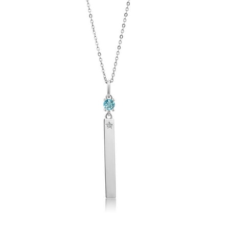 0.50 Ct Round Blue Zircon 925 Sterling Silver Pendant With Chain