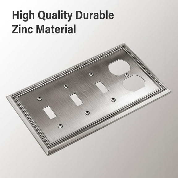 GHRTGR-Sunken Pearls Decorative Wall Plate Switch Plate Outlet Cover (Triple Toggle/Single Duplex, Heirloom Silver)