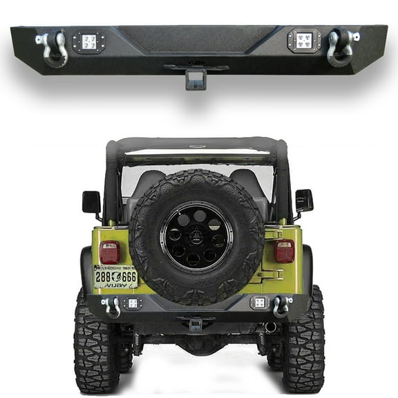 Vijay Rear Bumper for 1997-2006 Jeep Wrangler TJ Steel with Square Lights and D-Rings