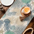 thumbnail image 3 of Nautical Coastaal Table Runner 90 Inches, Ocean Jellyfish Coral Seashells Conch Beige Bed Runner Dresser Scarves Tabletop for Indoor Outdoor Parties/Ceremony/Banquet, 13" x 90", 3 of 9