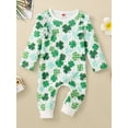 thumbnail image 3 of Musuos Baby Girls Irish Day Jumpsuit 6 12 18 24M Long Sleeve Crew Neck Clover Print Ruffle Decor Romper, 3 of 10
