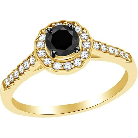 Divine Creation 14K Yellow Gold Plated 2.00 Ct Round Cut Black Diamond Wedding Engagement Halo Ring 925 Sterling Silver For Women's -5