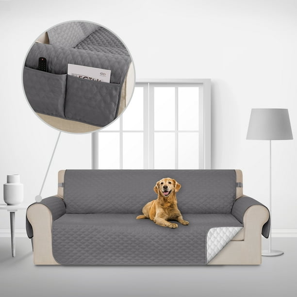 Deconovo Funda de sofá impermeable, 1 unidad, gris claro, 172 cm de ancho x 190 cm de largo, reversible, con 3 cojines, para mascotas y niños
