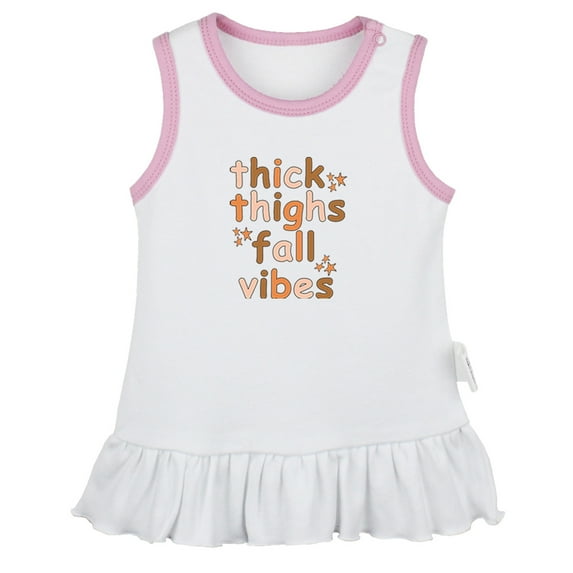 Thick Thighs & Fall Vibes Funny Dresses For Baby, Newborn Babies Skirts, Infant Princess Dress, 0-24M Kids Graphic Clothes (White Sleeveless Dresses, 6-12 Months)