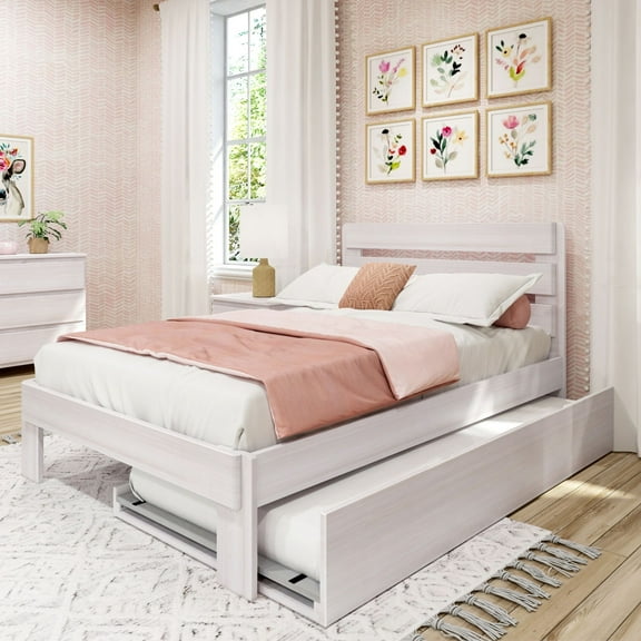 Max & Lily Full Size Bed Frame, Farmhouse Solid Wood Platform Bed with Headboard and Trundle