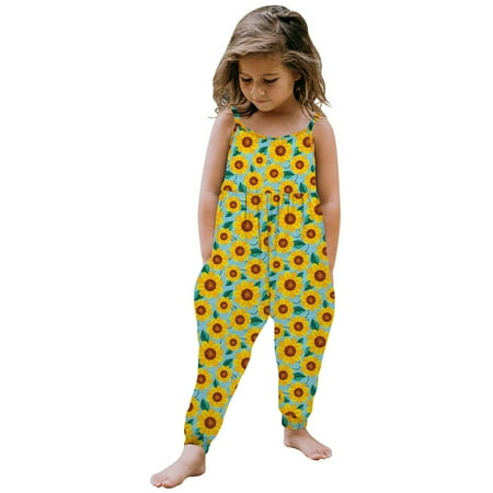 

QIPOPIQ Toddler Girls Jumpsuits & Rompers Baby Kids Playsuit One Piece Solid Strap Romper Summer Outfits Clearance