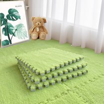 16pcs 0.6" Thickened Interlocking Tile Mats,Fluffy Shaggy Soft EVA Foam Area Rug for Living Room & Bedroom,Non-Slip Protective Floor Carpet Play Mat Kids Baby Dorm Home Decor (11.8ft, Green)