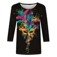 thumbnail image 4 of QATAINLAV Womens Mardi Gras Shirts 3/4 Length Sleeve Crewneck Tee Top Funny Graphic Print 2025 Fashion Carnival Party Blouses Multicolor L, 4 of 6