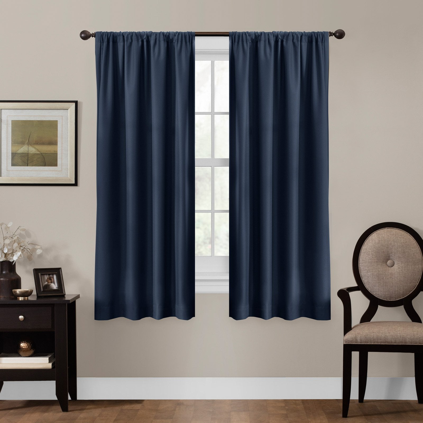 1 Set Light Filtering 100% Privacy Lined Blackout Window Curtains N32 Navy Blue 
