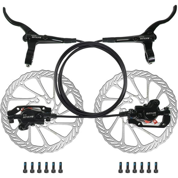 BUCKLOS MTB Hydraulic Disc Brakes Set with 160mm Rotors 2 Piston Bike Disc Brake Aluminum Alloy Levers with Calipers PM/is Adapter Fit for Mountain Bike, Road Bike, BMX HB-323