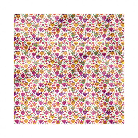 Dia De Los Muertos Decorative Napkins Set of 4, Colorful Abstract Calavera Skulls with Peppers and Flowers, Silky Satin Fabric for Brunch Dinner Party, 12", Multicolor, by Ambesonne