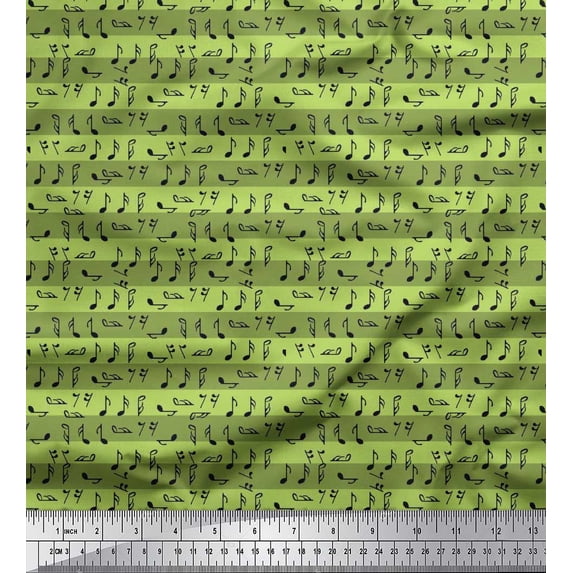 Soimoi Satin Silk Fabric Stripe & Musical Notes Shirting Print Sewing Fabric Yard 42 Inch Wide