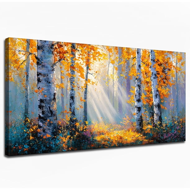 Pintura paisajística artesanal con texturas y luz dorada del sol, ideal para decorar salas de estar, dormitorios, baños y oficinas domésticas con un ambiente natural sereno.