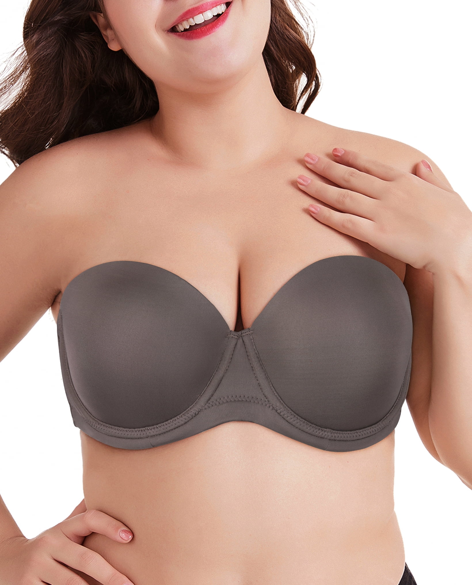 Exclare Women's Multiway Strapless Bra Full Figure Underwire Contour Beauty  Back Plus Size Bra(Walnut,32DDD) 