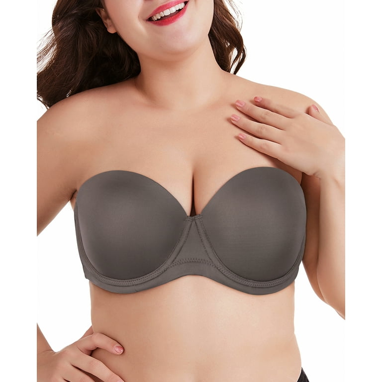 Exclare Women's Multiway Strapless Bra Full Figure Underwire Contour Beauty  Back Plus Size Bra(Grey,34DD)