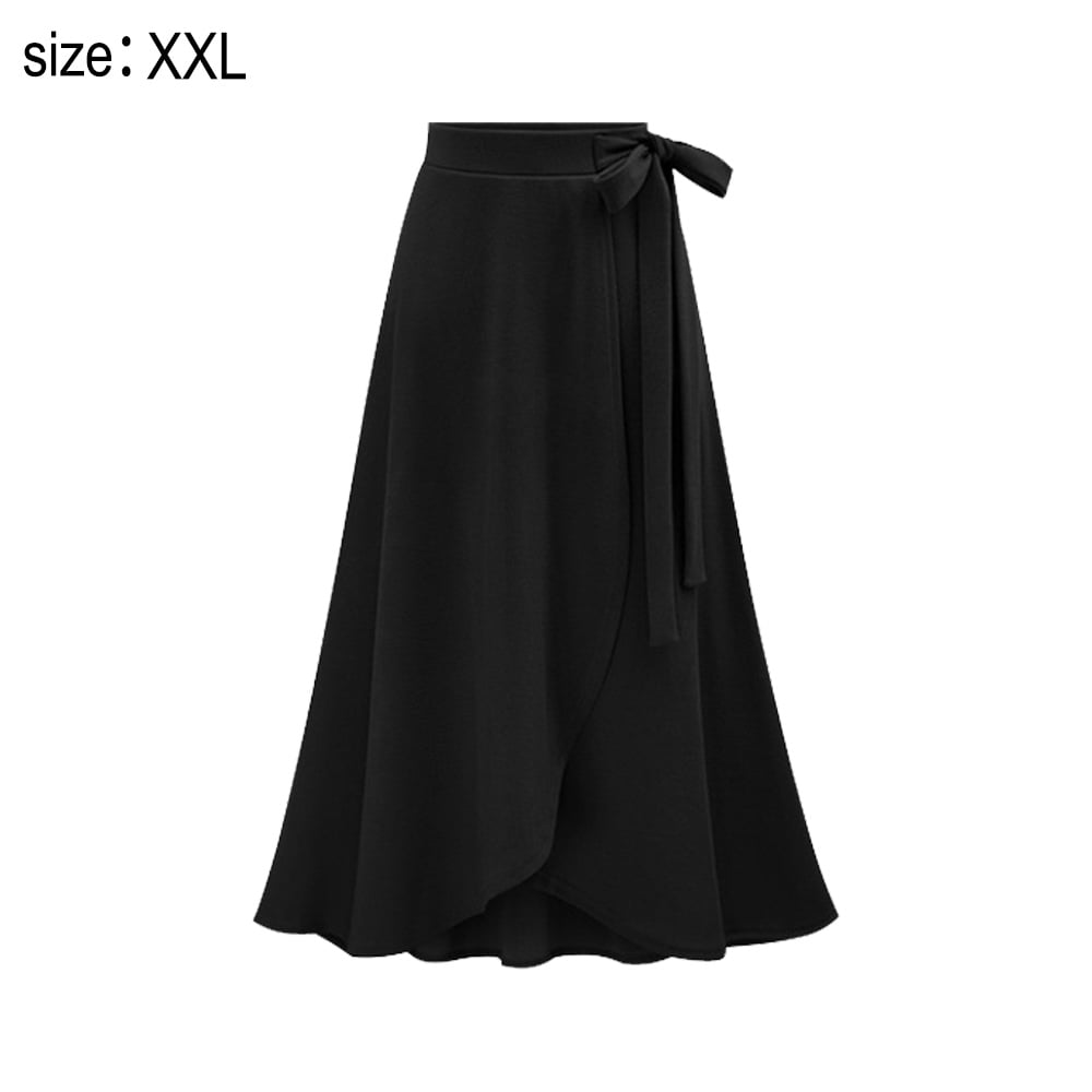 Women s High Waist A Line Skirt Skater Flared Midi Skirt black XXL