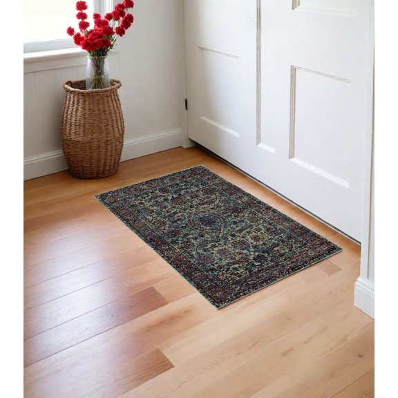 HomeRoots 3' X 5' Blue And Purple Oriental Power Loom Area Rug