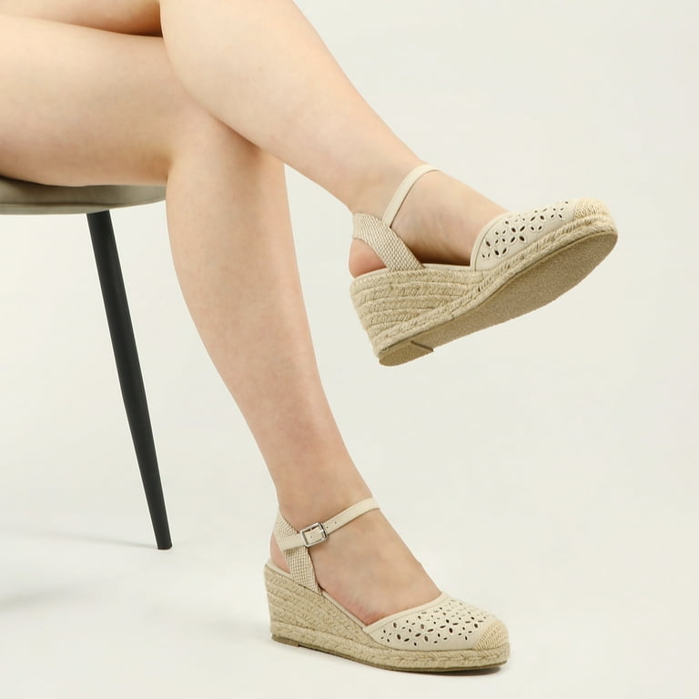 Penny Sue Pennysue Women s Espadrilles Wedge Sandals Nude Platform Ankle Strap Sandals Size 9.5M White
