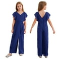 thumbnail image 6 of Eandarui Girls Jumpsuit Kids Fashion Cap Sleeve Wide Leg Romper V Neck One Piece Summer Outfits Royal Blue 14, 6 of 7